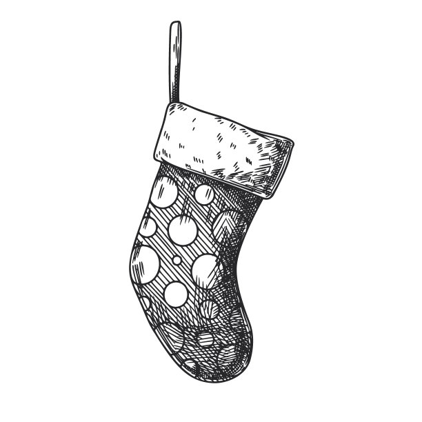 白色背景上的圣诞袜。草图图片下载