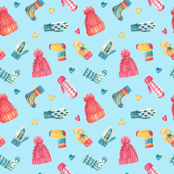 水彩无缝图案与针织暖衣浅蓝色。图片下载