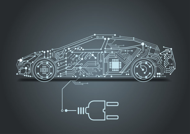 电动汽车插图与交流电源插头图片下载