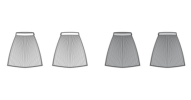 裙子阳光褶技术时尚插图与膝下长度剪影，圆形丰满。平底图片下载