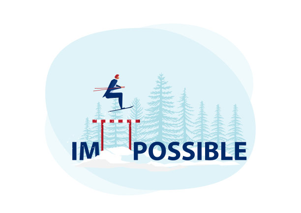商人用在雪地背景上跳过不可能的话来实现可能。象征着决心、抱负、野心、动力和成功图片下载