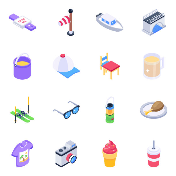 现代等距风格的旅行图标图片下载