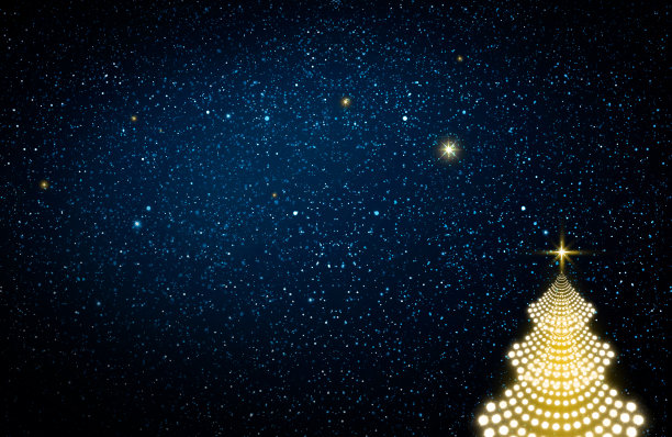 圣诞树孤立在蓝色的星星天空。圣诞节的背景。图片下载