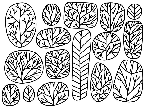 简单涂鸦森林景观着色页面股票矢量插图图片下载