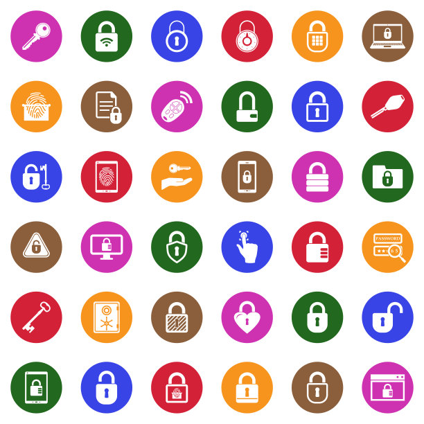 钥匙和锁图标。白色平面圆形设计。矢量插图。图片下载