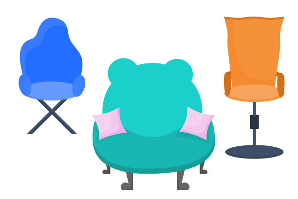 工作用的椅子和椅子。一个方便自由职业的地方。为家里收集电脑椅。矢量图. .图片下载