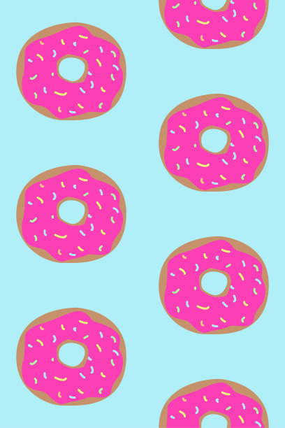 无缝模式与甜甜圈在蓝色板上。可爱的糖果宝宝背景。彩色设计的纺织品，墙纸，织物，装饰。设计包装，横幅，海报，菜单在面包店图片下载