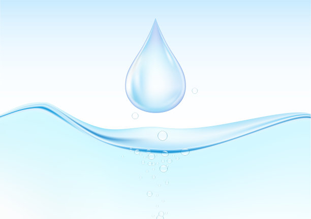 蓝色水滴在水面与空气气泡矢量插图图片下载