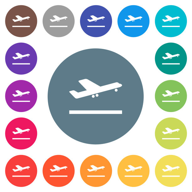 飞机起飞平面白色图标上的圆形背景图片下载