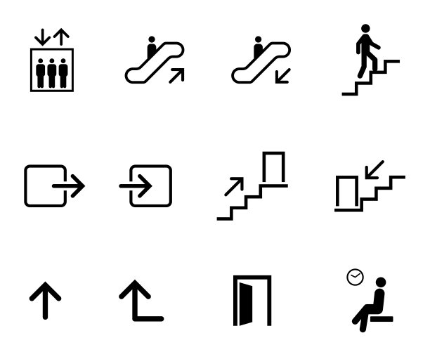 公共图标集、象形图如电梯、扶梯、楼梯等图片下载