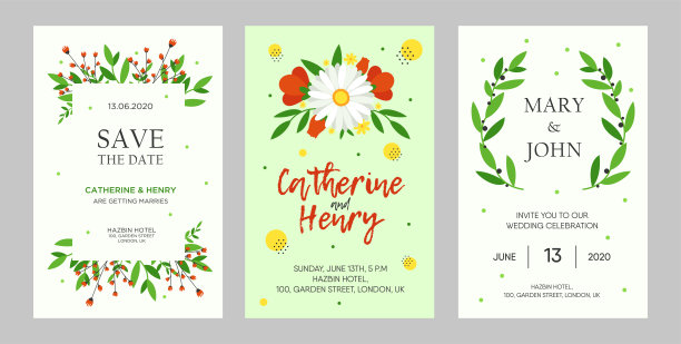 创意婚礼邀请设计与鲜花图片下载