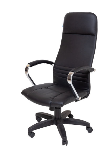 黑色办公室皮革扶手椅车轮孤立在白色背景。侧视图图片下载