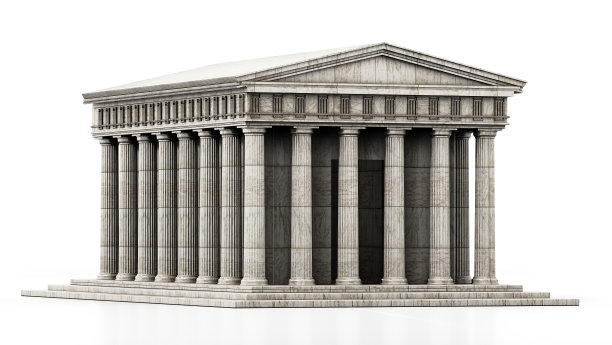 希腊庙宇或法院大楼孤立于白色之上图片下载