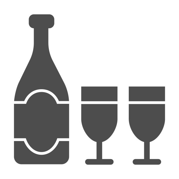 瓶和杯的香槟固体图标，圣诞节和新年的概念，起泡酒在白色背景上的两杯标志，在象形风格的假日图标酒精。矢量图形。图片下载