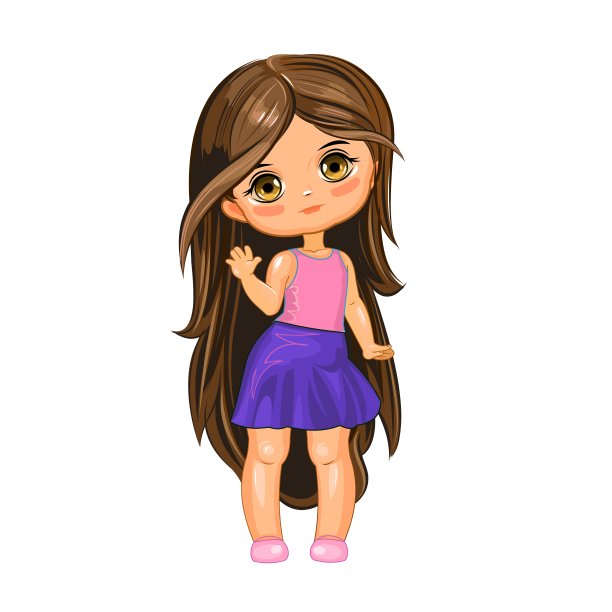 穿着裙子的可爱小女孩。开朗风趣的孩子心情好。白色背景上的孤立物体。年轻的孩子。卡通平的风格。向量图片下载