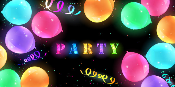 派对彩色气球辉光，五彩纸屑概念设计模板节日快乐的日子，背景庆祝矢量插图。图片下载