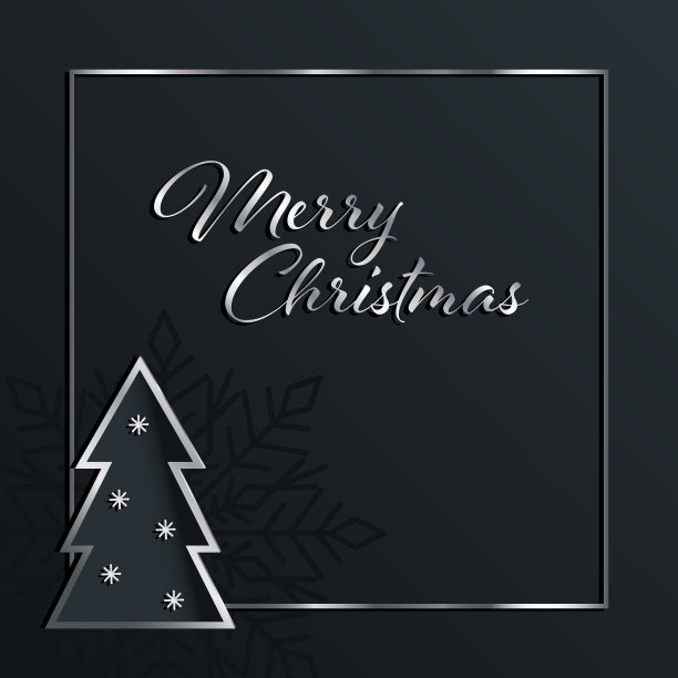 圣诞贺卡。黑色背景上的银色圣诞树。矢量图图片下载