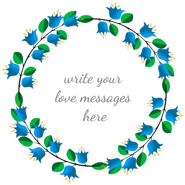 蓝铃铛和绿叶做成的圆形框架。图片下载