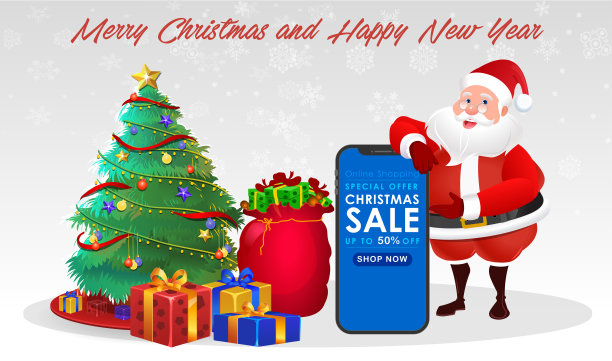 圣诞老人问候圣诞快乐，新年快乐图片下载