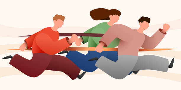 一群五彩缤纷的跑步者孤立了人们的背景。卡通慢跑男性和女性在运动矢量平面插图。人赛跑的生活方式。素材图片