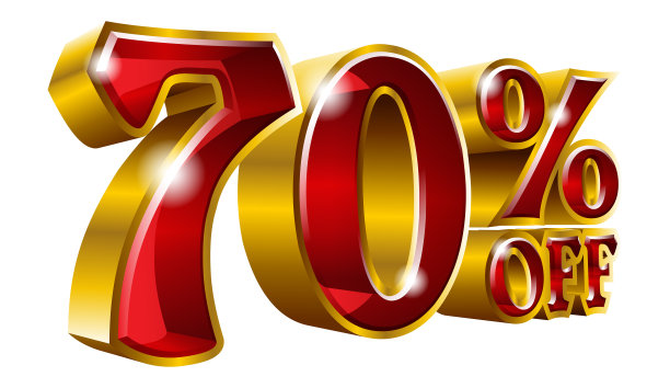 矢量七折-七折折扣黄金和红色标志图片下载