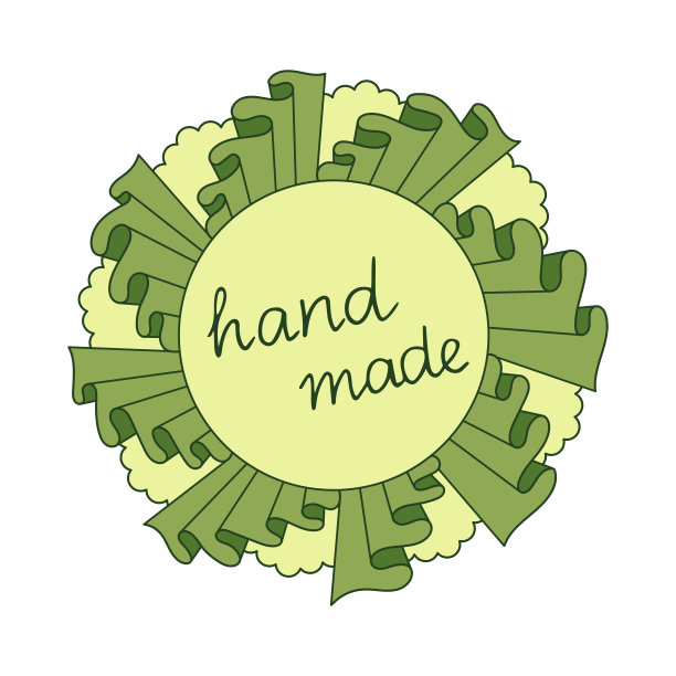 可爱的纺织褶边、花边和刻有“手工”字样的圆框图片下载