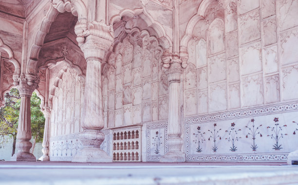 印度德里红堡的白色大理石宫殿。图片下载