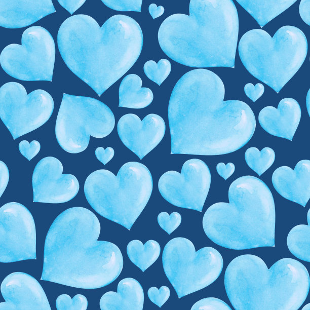 水彩无缝图案与蓝色心蓝色经典2020色背景图片下载