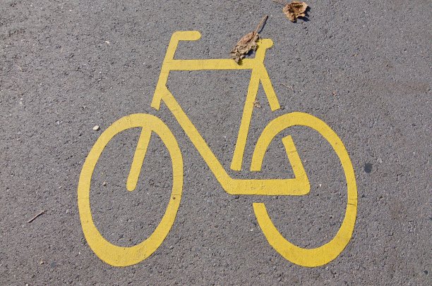 瑞士贝林佐纳柏油路上的自行车道标志图片下载