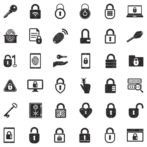 钥匙和锁图标。黑色涂鸦设计。矢量插图。图片下载