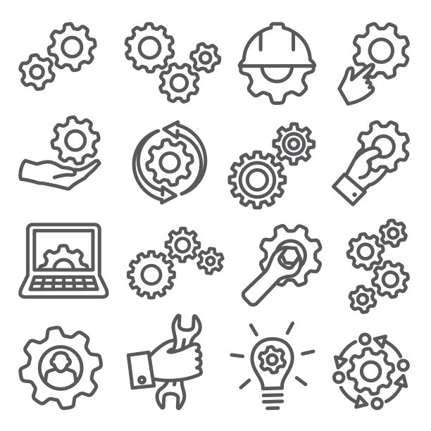 齿轮线图标设置在白色背景上图片下载