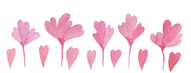 手绘水彩花和心孤立在白色的背景。婚礼或情人节的模板。图片下载