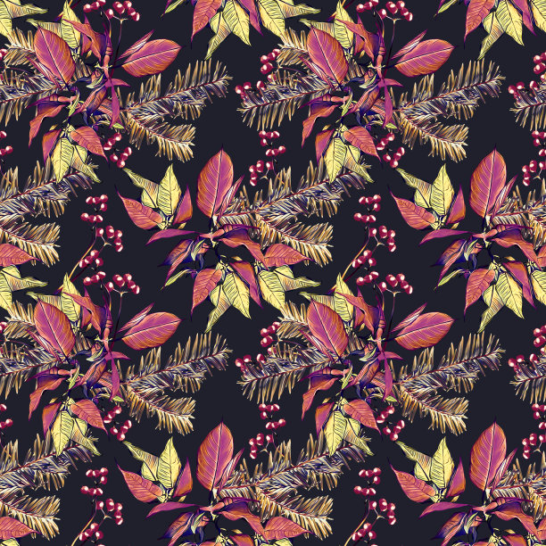 圣诞花束无缝图案。图片下载