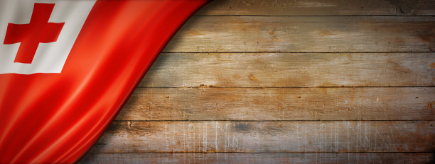 汤加旗帜上的复古木墙横幅图片下载