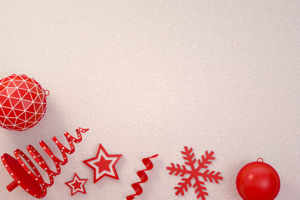 圣诞装饰在白雪背景，新年的概念图片下载