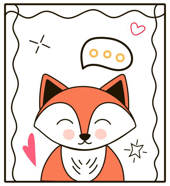 矢量贺卡与狐狸在涂鸦风格。矢量插图上的白色背景，一只狐狸在一个框架图片下载