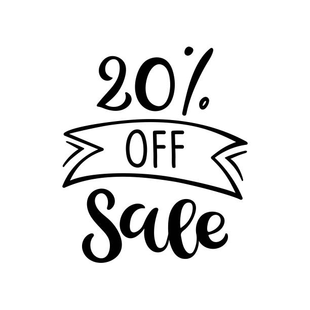 8折优惠。向量书法。手写的文本。手绘销售标志。用于卡片，海报，广告牌，横幅，徽章，图标，标签。素描折扣收集- 20%。图片下载