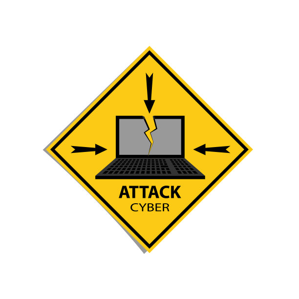 黄色警告矩形的网络攻击标志。图片下载