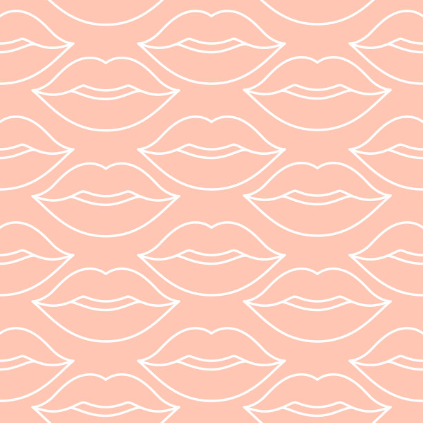 嘴唇上有无缝的粉红色图案。有光泽的口红吻标志着情人节的背景。丰满的噘嘴女人的嘴唇。图片下载