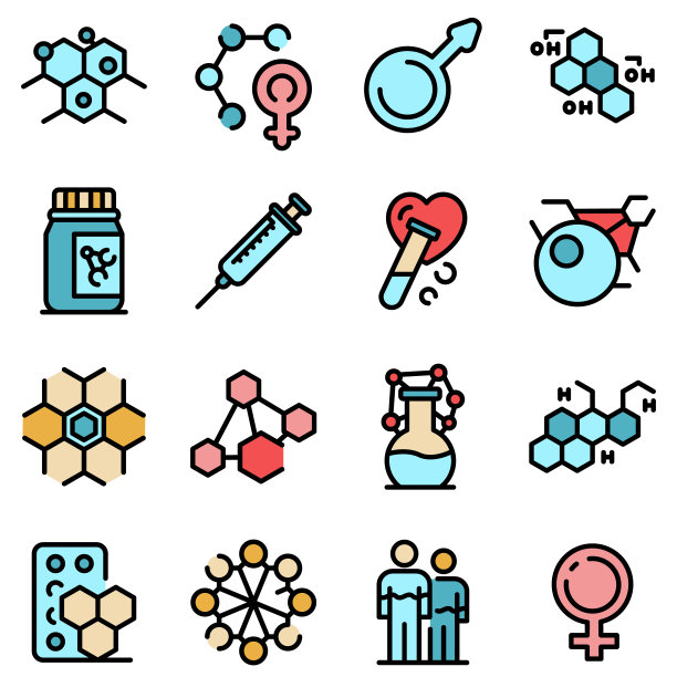 荷尔蒙图标设置矢量平面图片下载