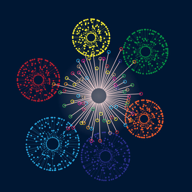 夜晚的彩色烟火。社会或商业联系或沟通联系。图片下载