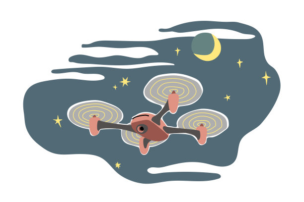 夜间的邮政无人机，现代的空中数字传送和监视机器图片下载