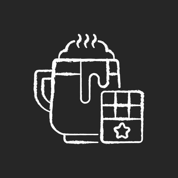 热巧克力粉笔白色图标上的黑色背景图片下载