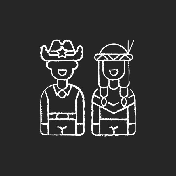 狂野西部粉笔白色图标上的黑色背景图片下载