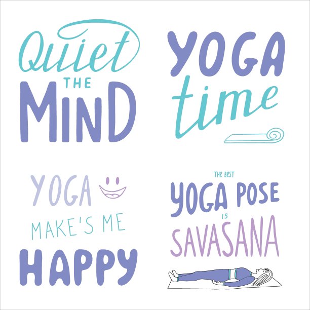 一套彩色的瑜伽字母矢量插图。图片下载