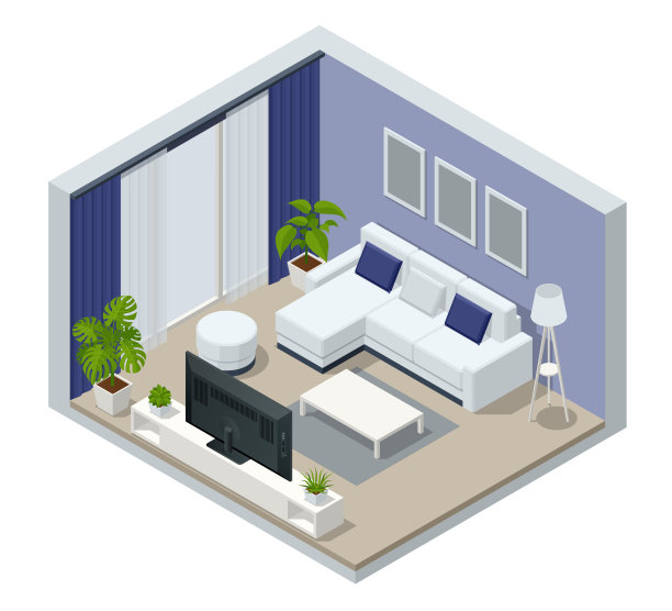 等距大型豪华现代明亮的内饰房间。真正家的现代客厅内部孤立在白色上图片下载