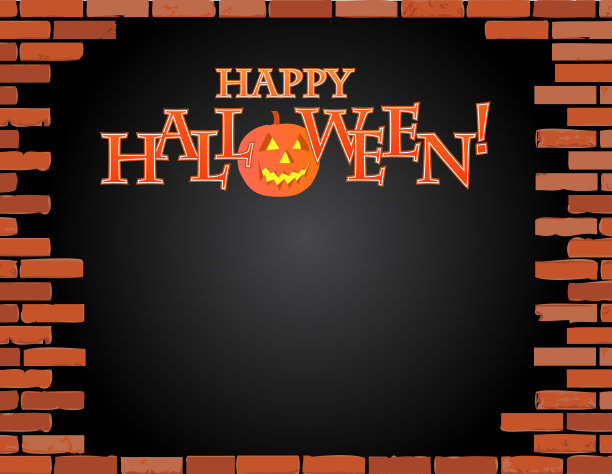 万圣节快乐砖墙插画设计图片下载