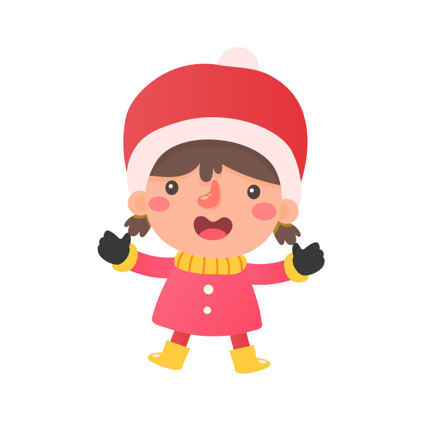 圣诞节，一个穿着毛衣的卡通小孩在雪地里玩耍图片下载