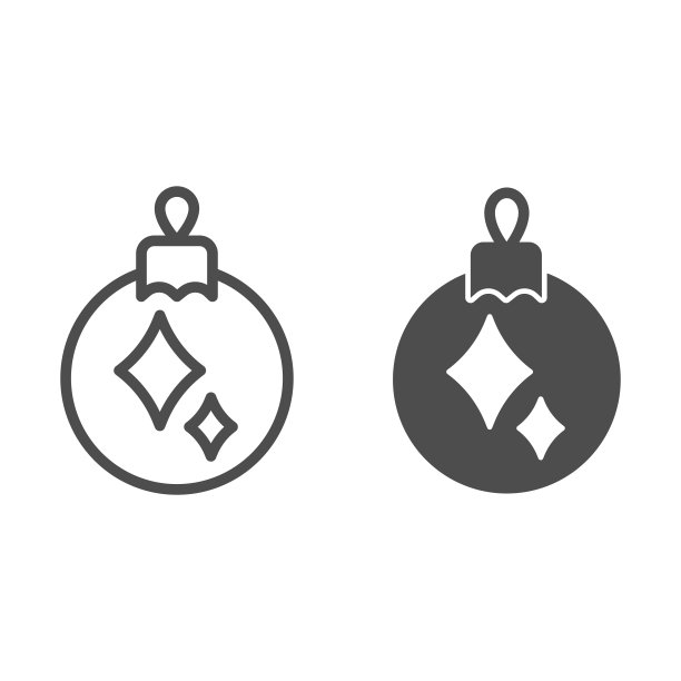 圣诞树球与星星线和固体图标，新年概念，玩具云杉标志上的白色背景，假日装饰图标轮廓风格的移动概念。矢量图形。图片下载