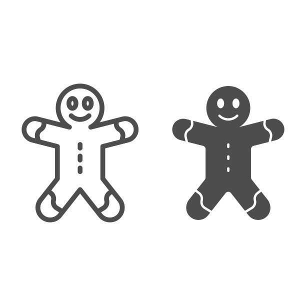 姜饼人线和固体图标，圣诞节和新年的概念，假日甜蜜的标志在白色的背景，姜饼图标在轮廓风格的移动概念和网页设计。矢量图形。图片下载